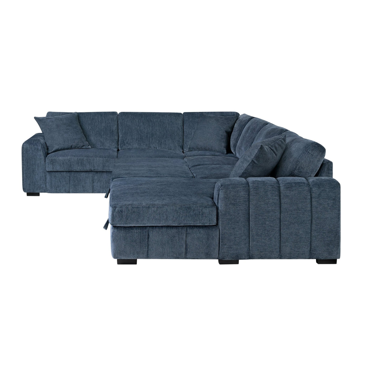 Burke Fabric Sleeper Sectional with Storage Chaise, Blue - Abbyson - Living Room