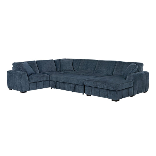Burke Fabric Sleeper Sectional with Storage Chaise, Blue - Abbyson - Living Room
