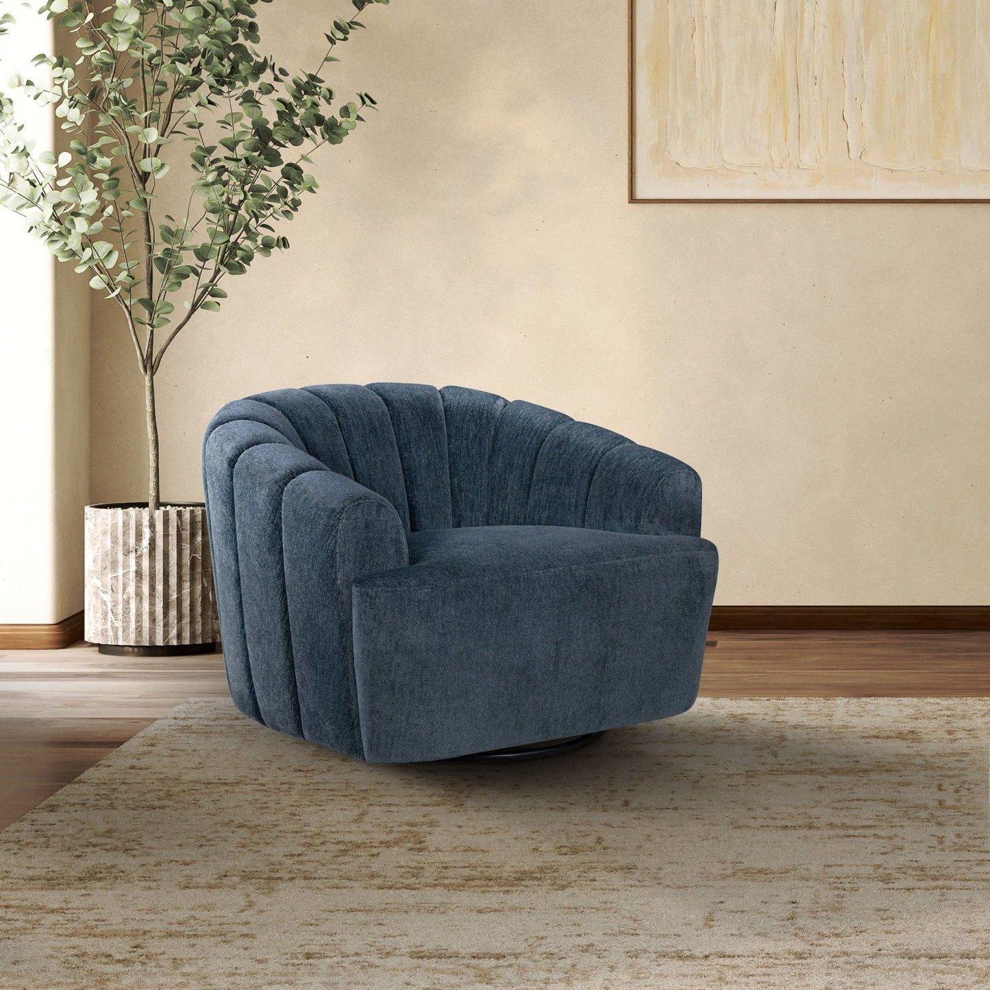 Burke Fabric Swivel Chair, Blue - Abbyson - Living Room