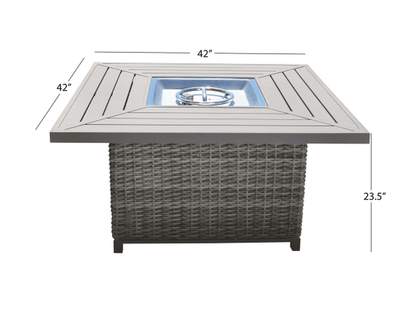 Corbin Fire Table, Spa Blue Fabric, Beige Frame & Beige Top - Abbyson - Outdoor