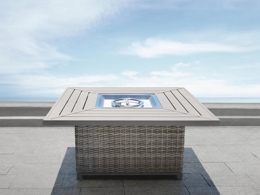Corbin Fire Table, Spa Blue Fabric, Beige Frame & Beige Top - Abbyson - Outdoor
