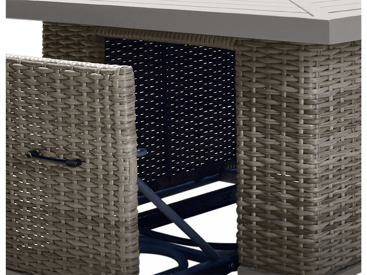 Corbin Fire Table, Spa Blue Fabric, Beige Frame & Beige Top - Abbyson - Outdoor