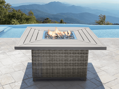 Corbin Fire Table, Spa Blue Fabric, Beige Frame & Beige Top - Abbyson - Outdoor