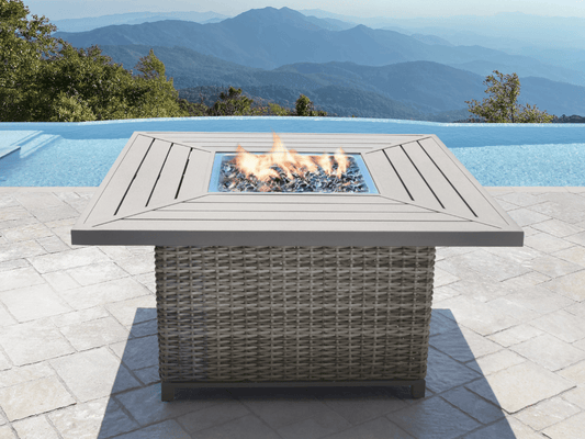 Corbin Fire Table, Spa Blue Fabric, Beige Frame & Beige Top - Abbyson - Outdoor