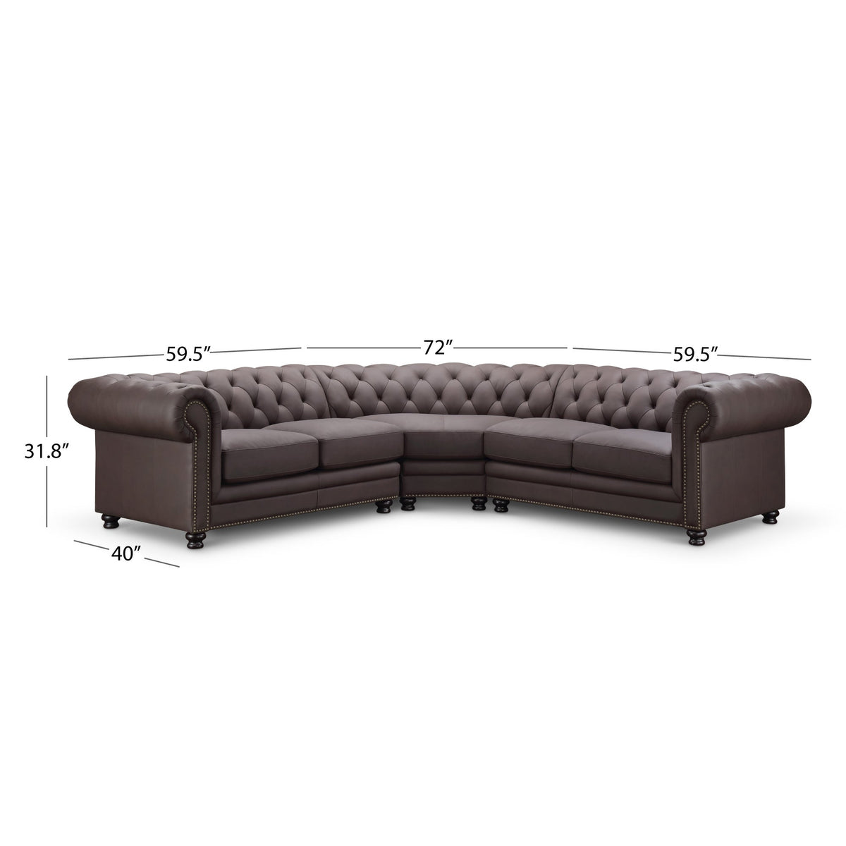 Culver 3pc Leather Chesterfield Sectional, Brown - Abbyson - Sectional Sofas