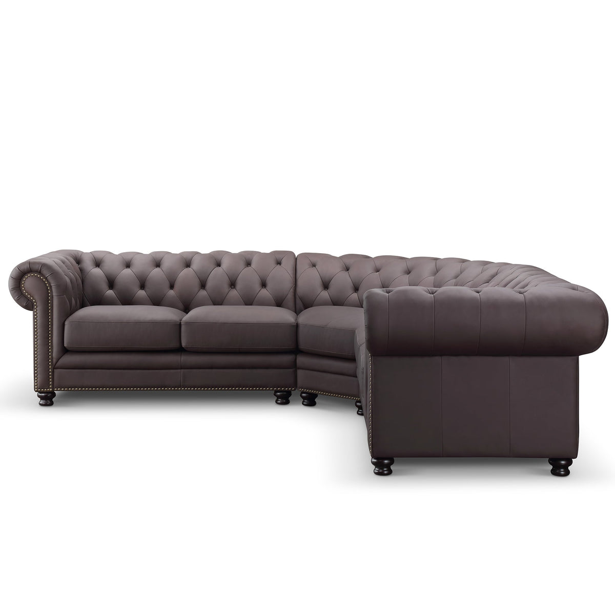 Culver 3pc Leather Chesterfield Sectional, Brown - Abbyson - Sectional Sofas