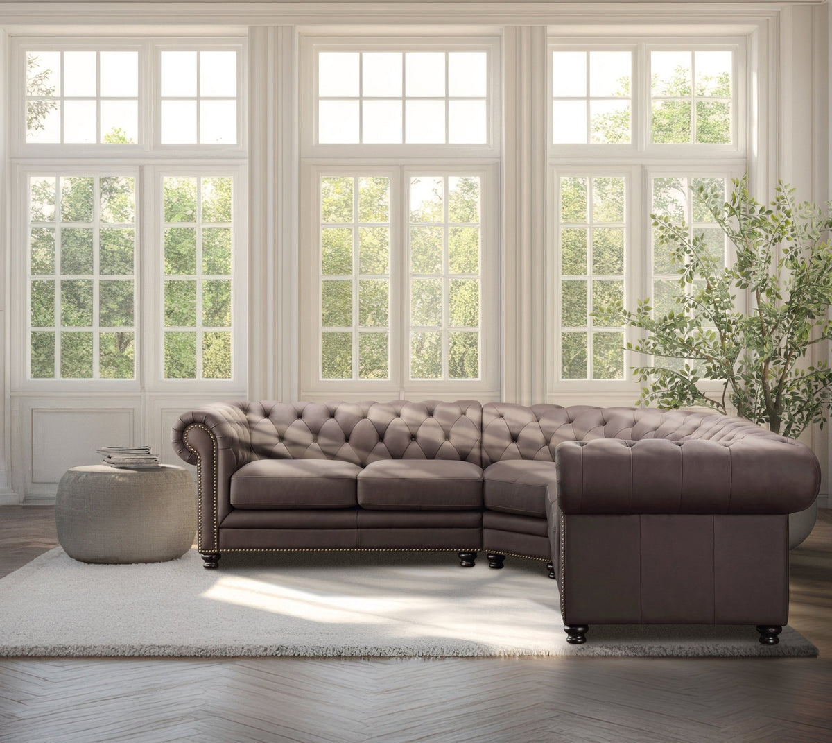 Culver 3pc Leather Chesterfield Sectional, Brown - Abbyson - Sectional Sofas