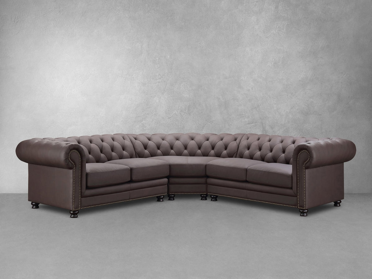 Culver 3pc Leather Chesterfield Sectional, Brown - Abbyson - Sectional Sofas