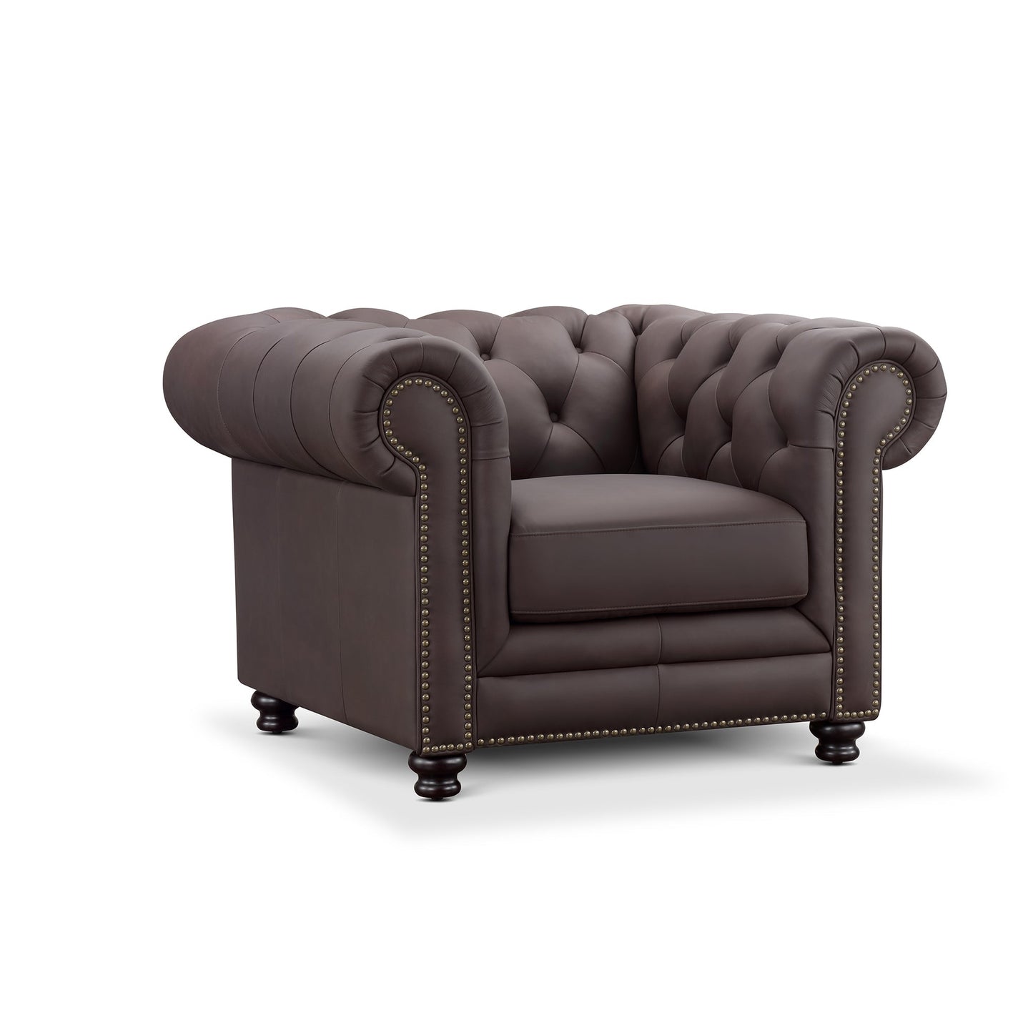 Culver Leather Chesterfield Armchair, Brown - Abbyson - Living Room
