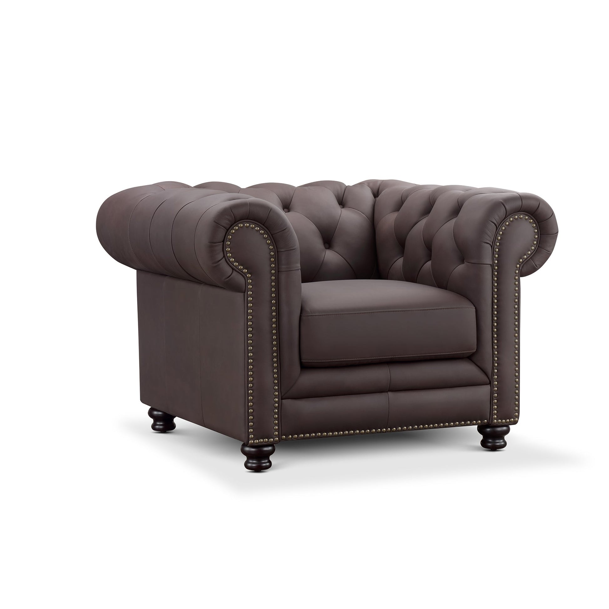 Culver Leather Chesterfield Armchair, Brown - Abbyson - Living Room