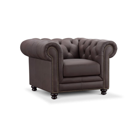 Culver Leather Chesterfield Armchair, Brown - Abbyson - Living Room