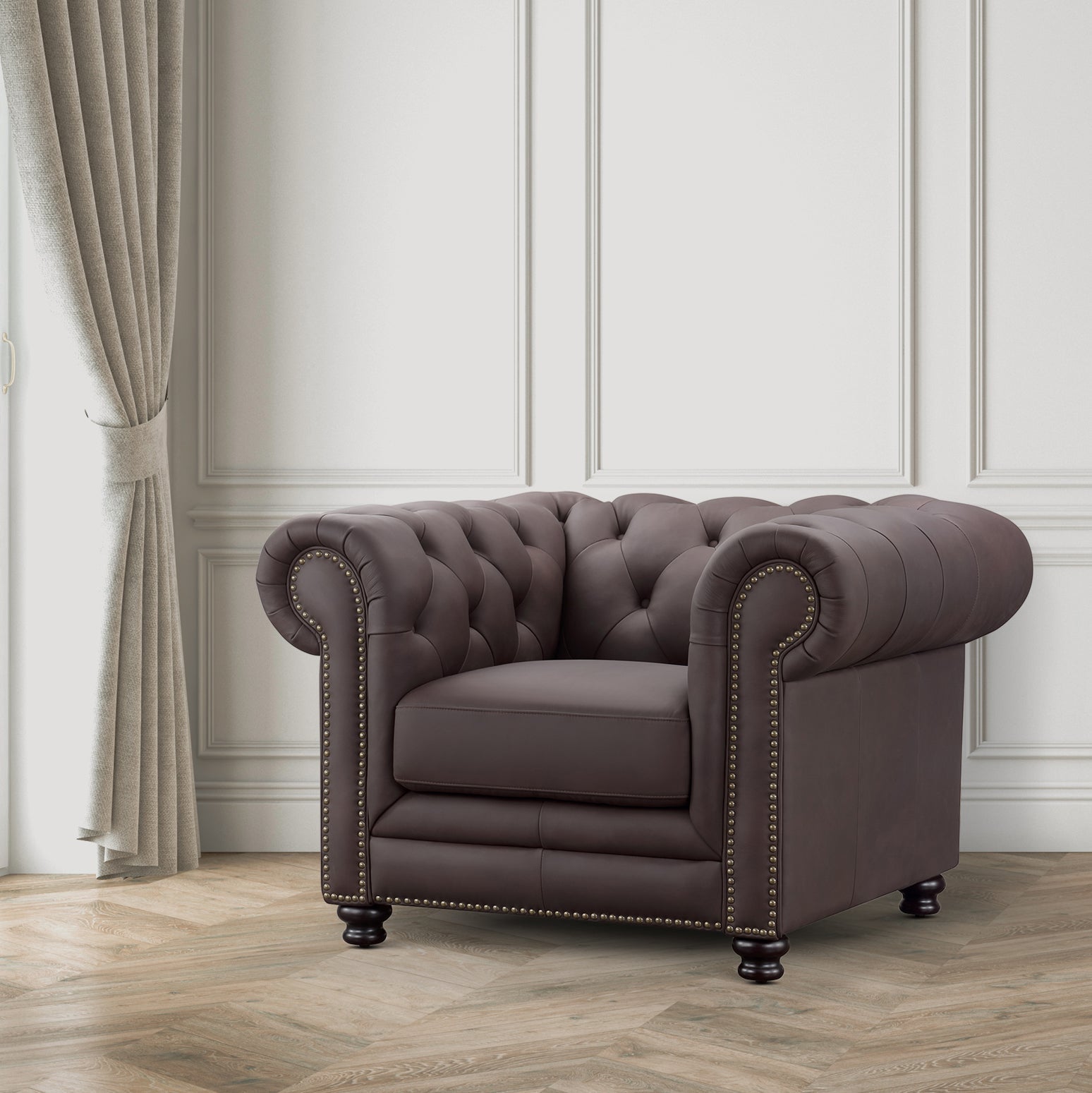 Culver Leather Chesterfield Armchair, Brown - Abbyson - Living Room