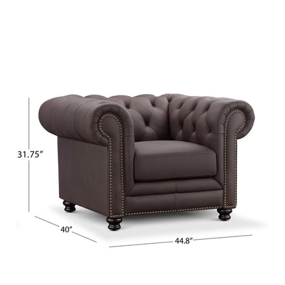 Culver Leather Chesterfield Armchair, Brown - Abbyson - Living Room