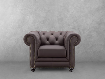 Culver Leather Chesterfield Armchair, Brown - Abbyson - Living Room