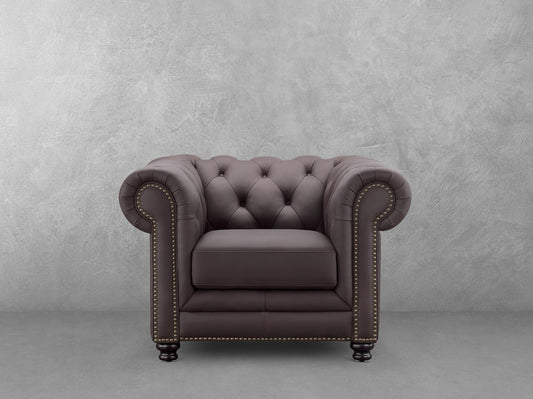 Culver Leather Chesterfield Armchair, Brown - Abbyson - Living Room