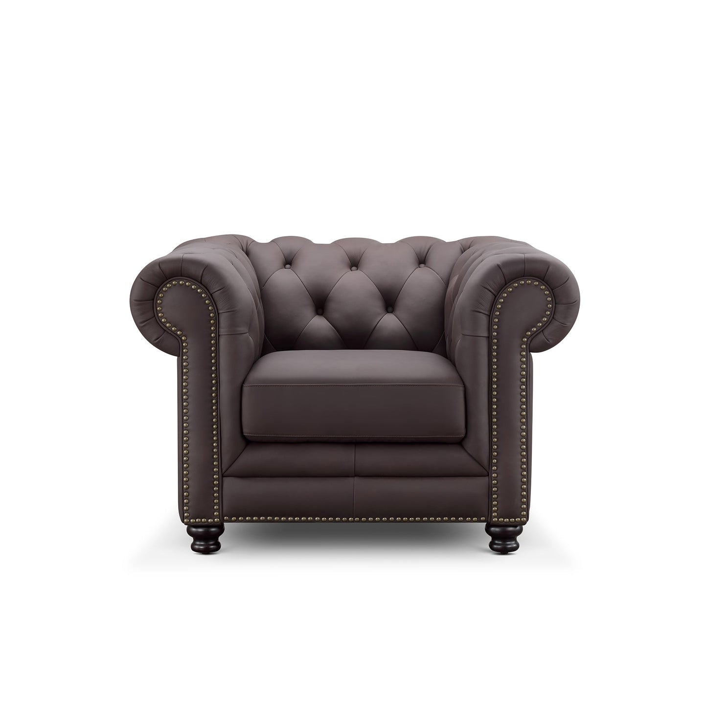 Culver Leather Chesterfield Armchair, Brown - Abbyson - Living Room