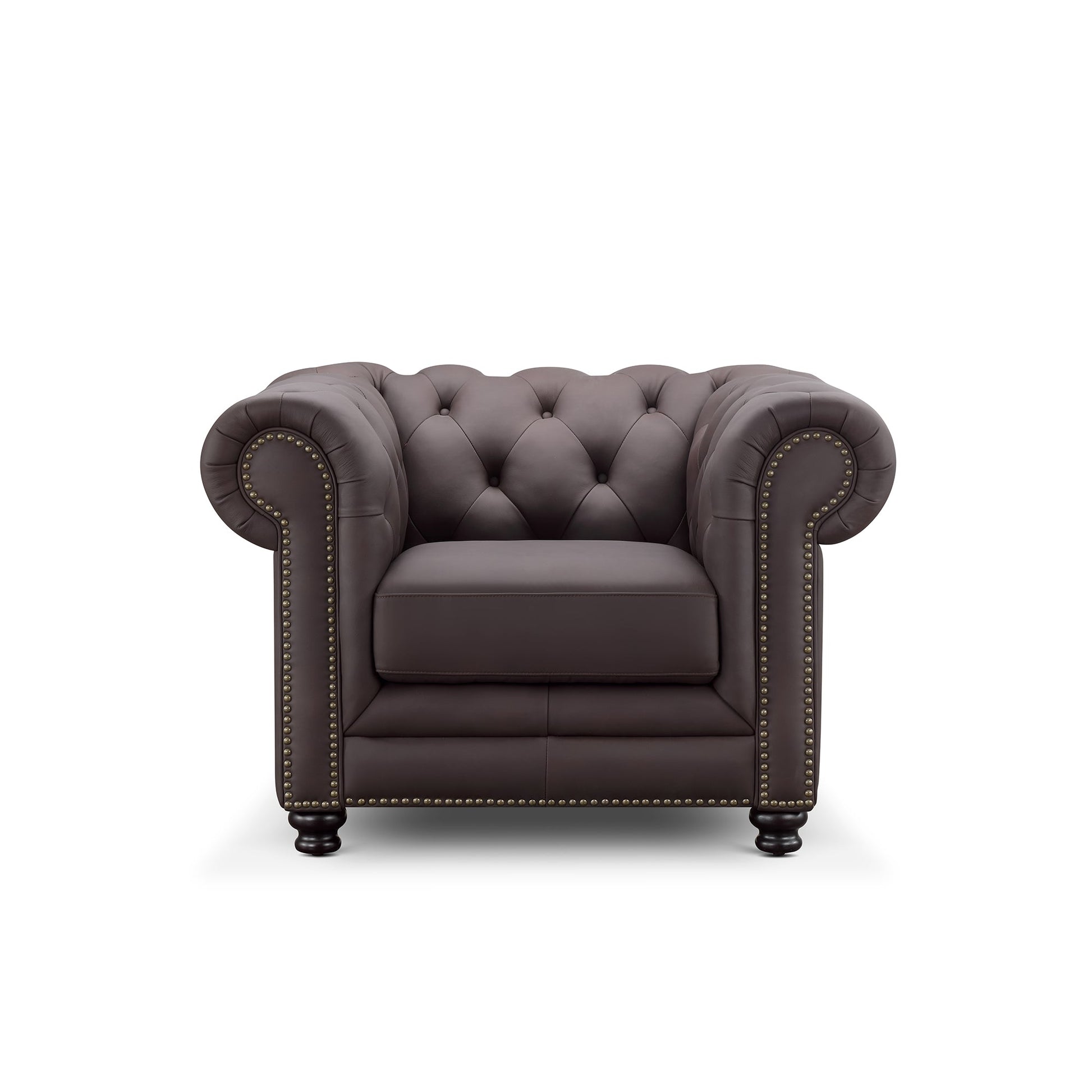 Culver Leather Chesterfield Armchair, Brown - Abbyson - Living Room