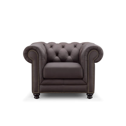 Culver Leather Chesterfield Armchair, Brown - Abbyson - Living Room