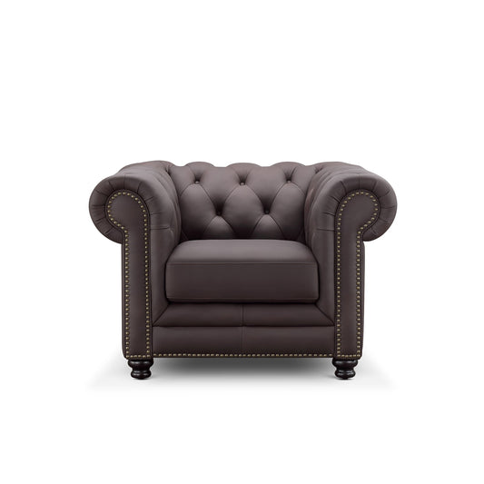 Culver Leather Chesterfield Armchair, Brown - Abbyson - Living Room