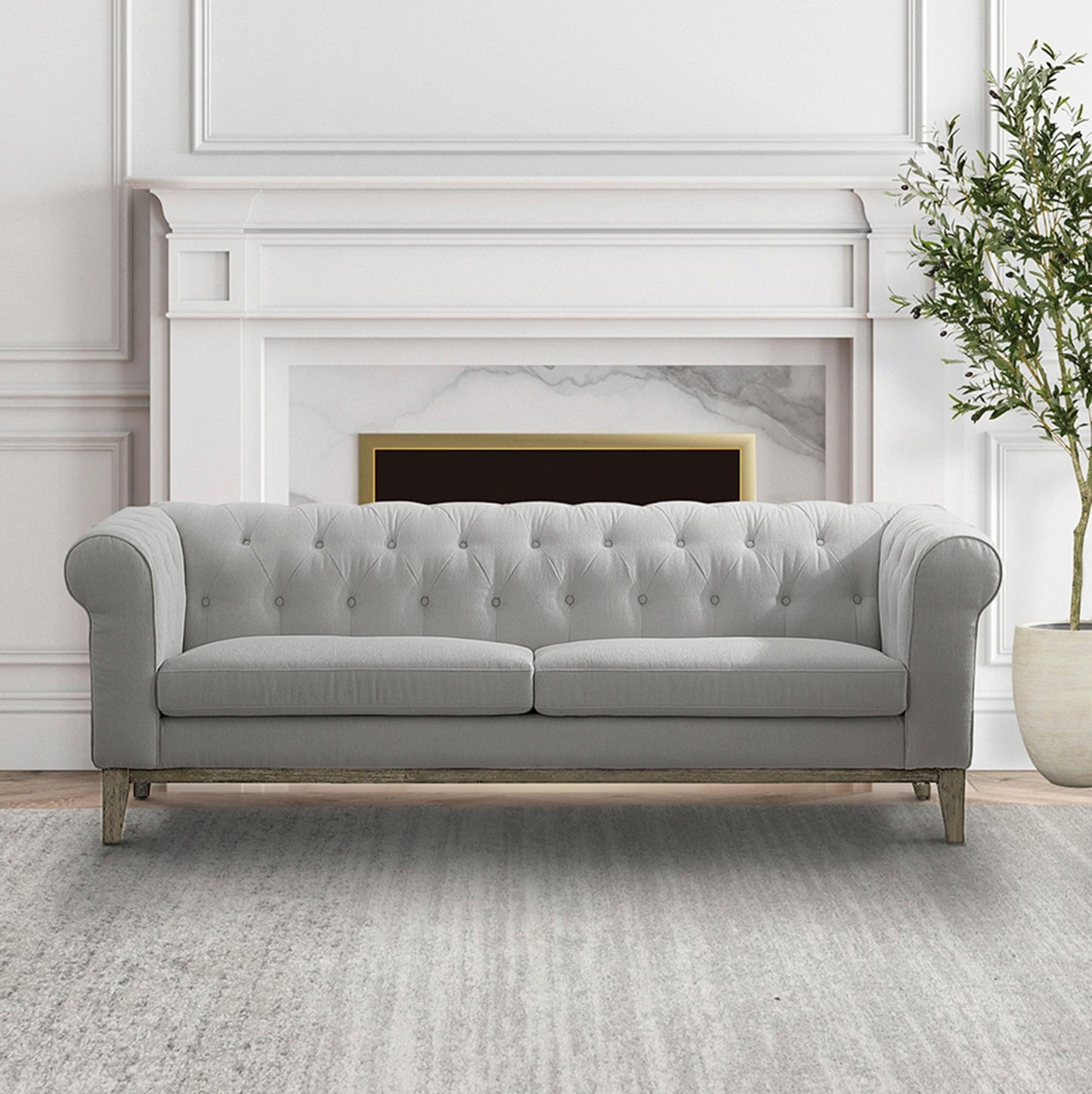 Gwen Stain Resistant Fabric Chesterfield Sofa - Light Gray - Abbyson - Living Room