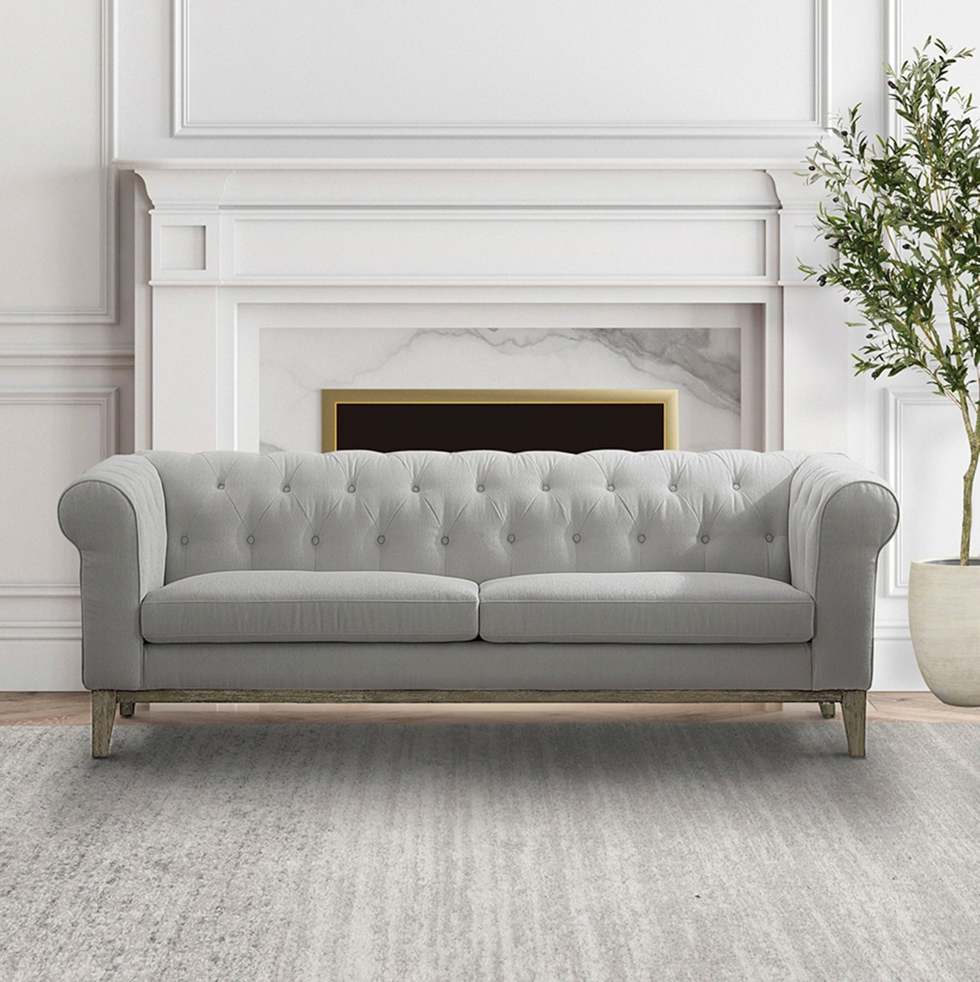 Gwen Stain Resistant Fabric Chesterfield Sofa - Light Gray - Abbyson - Living Room