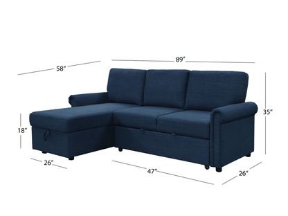 Hamilton Storage Sofa Bed Reversible Sectional - Navy - Abbyson - Living Room