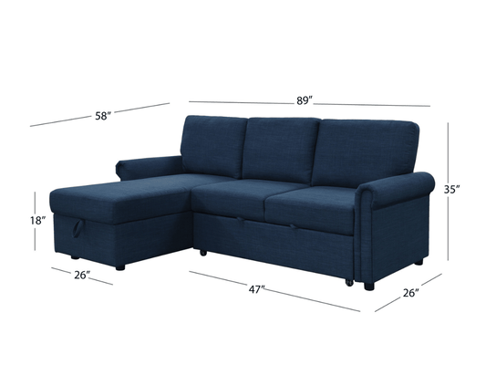 Hamilton Storage Sofa Bed Reversible Sectional - Navy - Abbyson - Living Room