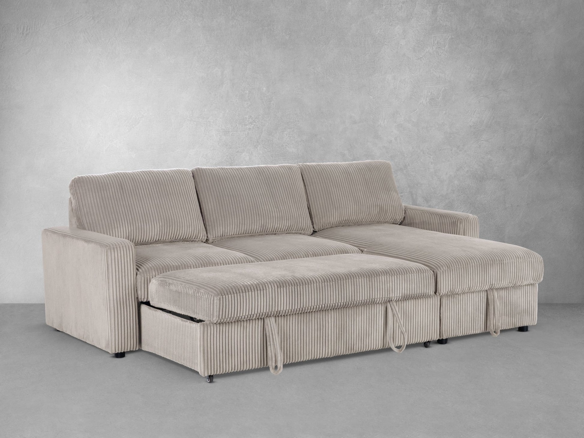 Haven Corduroy 2-pc Reversible Sleeper Sectional with Storage Chaise, Beige - Abbyson - Living Room