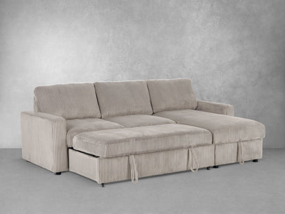 Haven Corduroy 2-pc Reversible Sleeper Sectional with Storage Chaise, Beige - Abbyson - Living Room