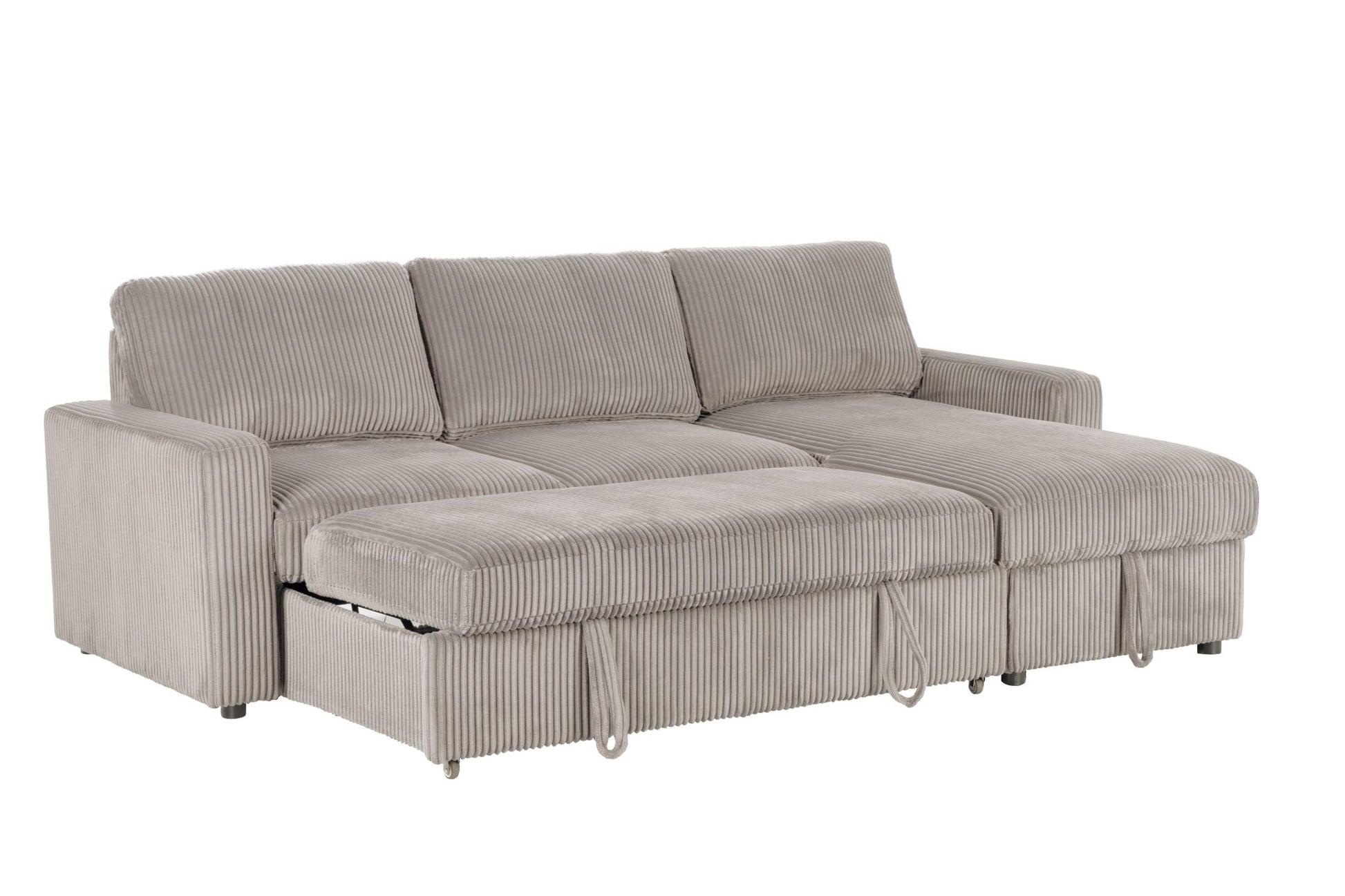 Haven Corduroy 2-pc Reversible Sleeper Sectional with Storage Chaise, Beige - Abbyson - Living Room