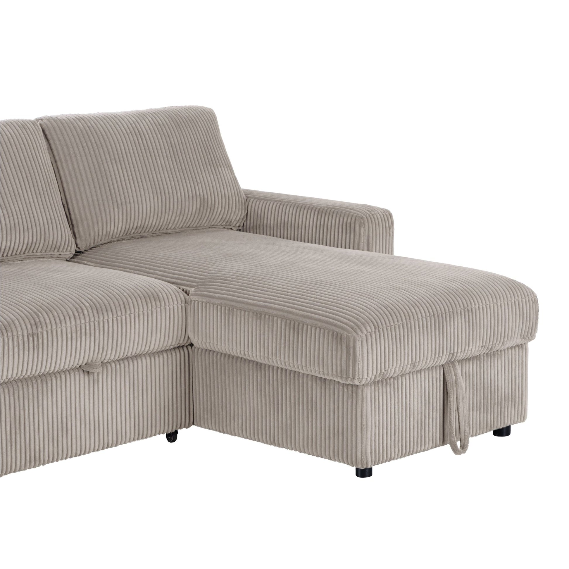 Haven Corduroy 2-pc Reversible Sleeper Sectional with Storage Chaise, Beige - Abbyson - Living Room