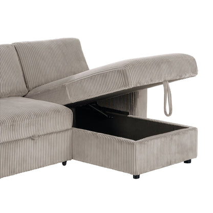 Haven Corduroy 2-pc Reversible Sleeper Sectional with Storage Chaise, Beige - Abbyson - Living Room