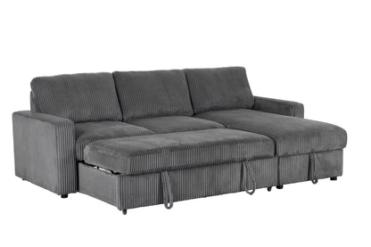 Haven Corduroy 2-pc Reversible Sleeper Sectional with Storage Chaise, Charcoal - Abbyson - Living Room