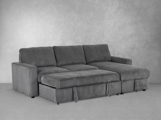 Haven Corduroy 2-pc Reversible Sleeper Sectional with Storage Chaise, Charcoal - Abbyson - Living Room