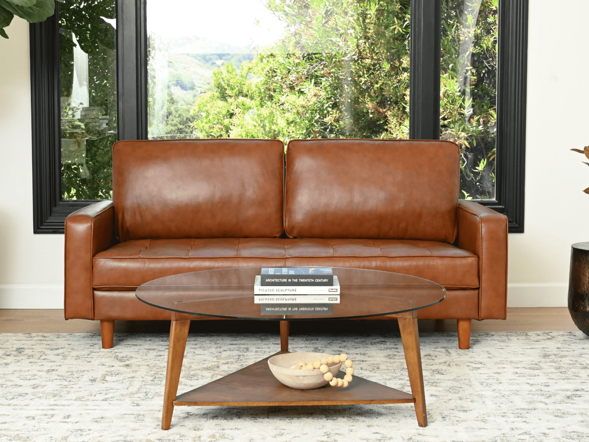Holloway Mid-Century Leather Sofa - Abbyson - Living Room