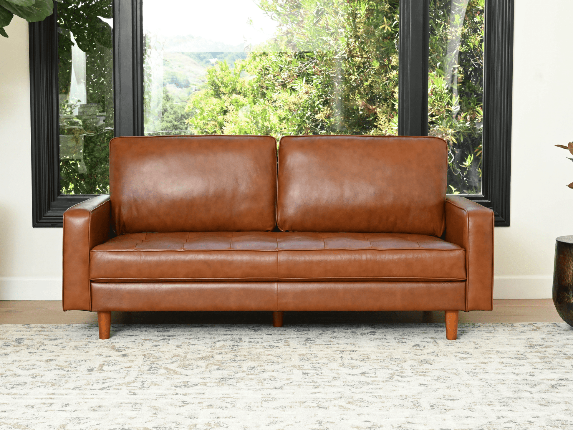 Holloway Mid-Century Leather Sofa - Abbyson - Living Room