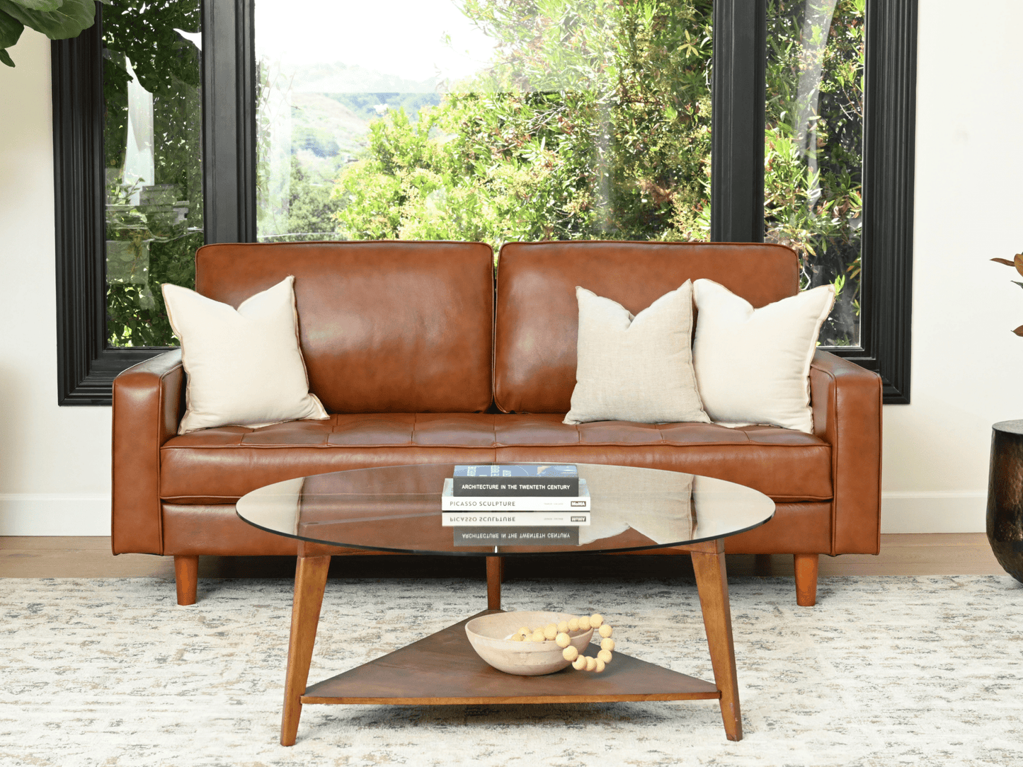 Holloway Mid-Century Leather Sofa - Abbyson - Living Room