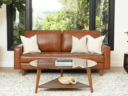 Holloway Mid-Century Leather Sofa - Abbyson - Living Room