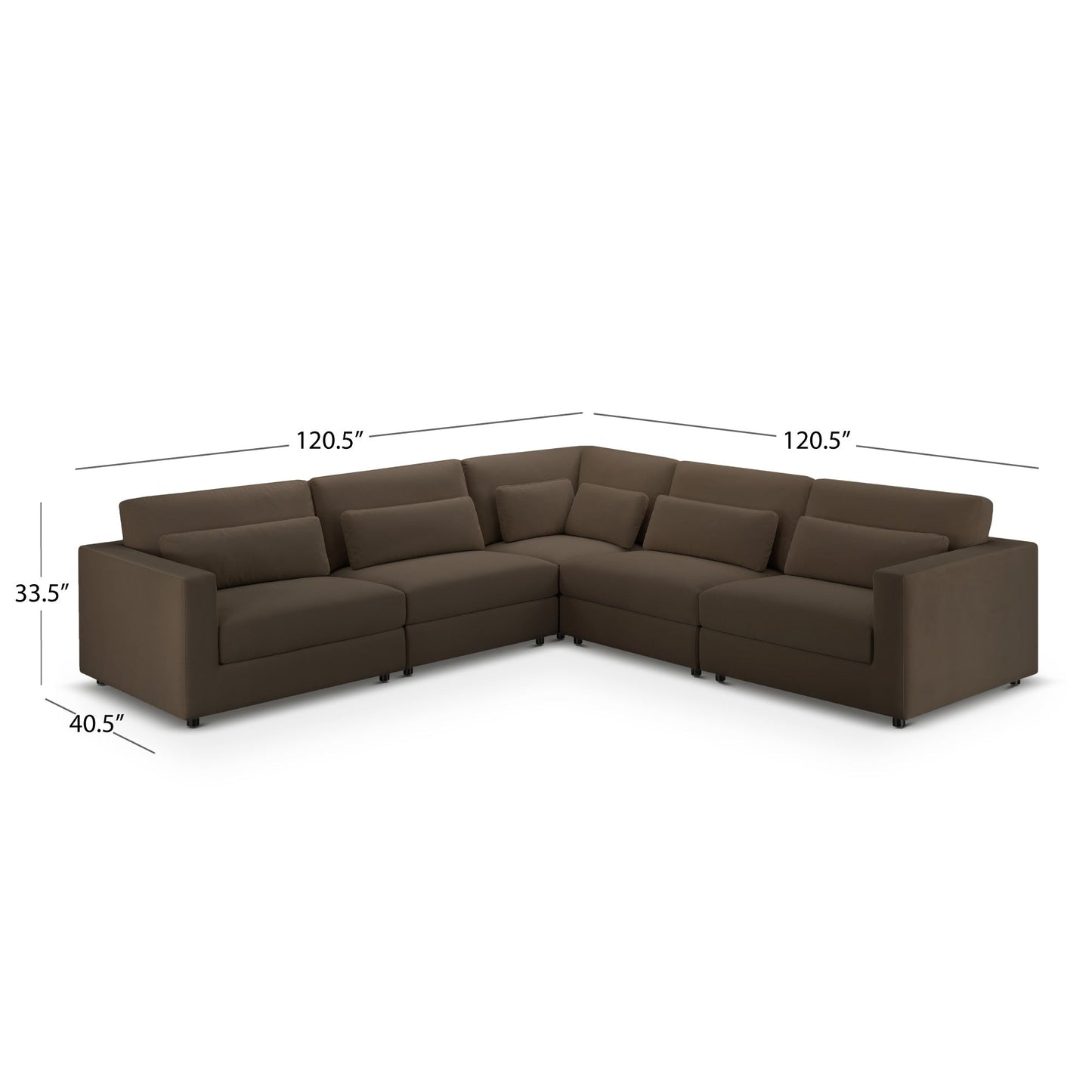 Hudson 5pc Velvet Fabric Modular Sectional - Brown - Abbyson - Living Room