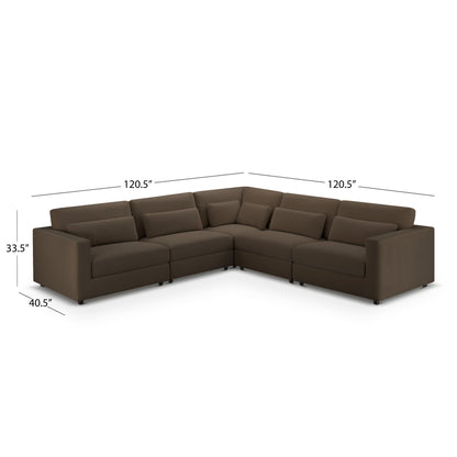 Hudson 5pc Velvet Fabric Modular Sectional - Brown - Abbyson - Living Room