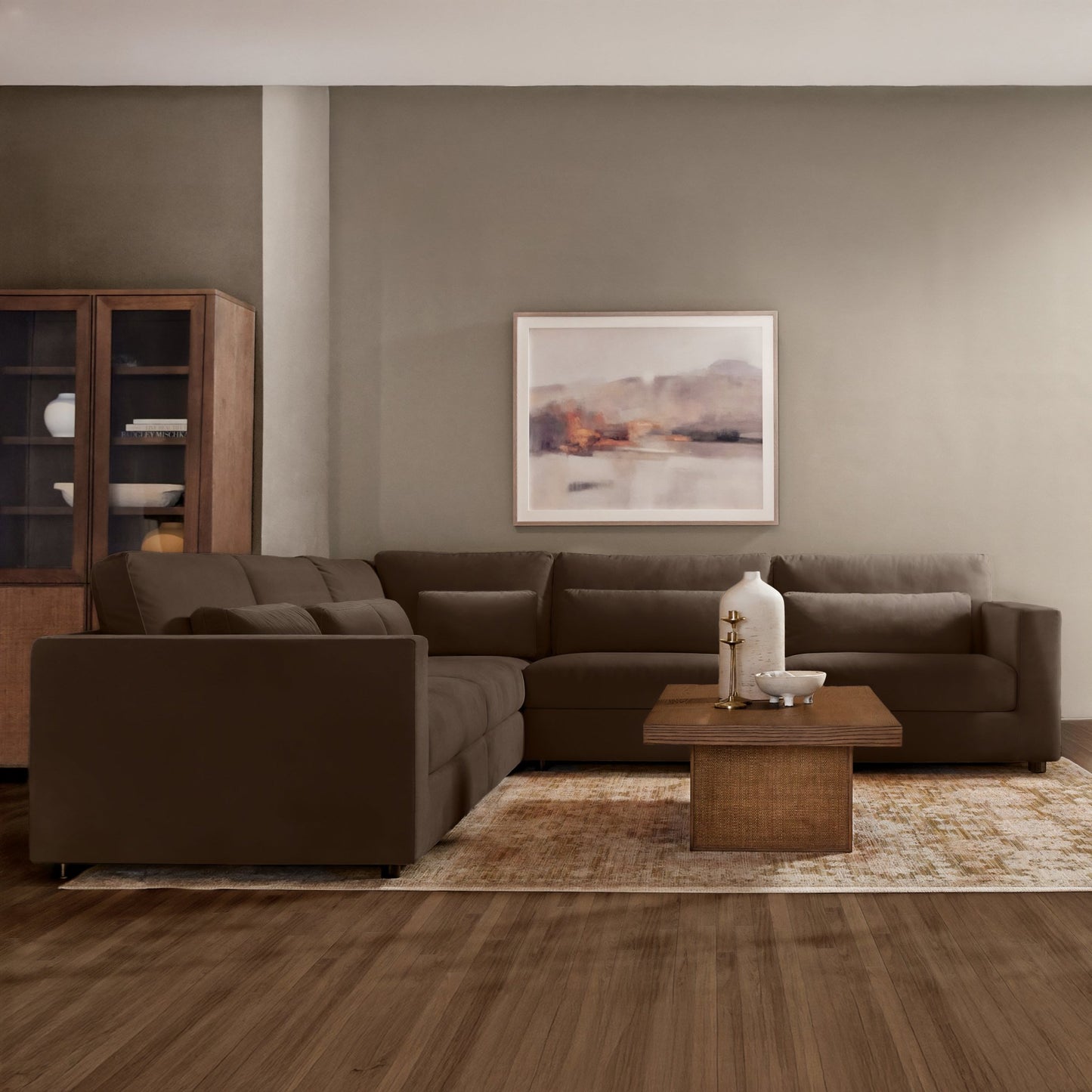 Hudson 5pc Velvet Fabric Modular Sectional - Brown - Abbyson - Living Room
