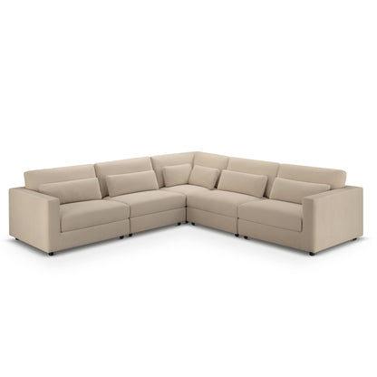 Hudson 5pc Velvet Fabric Modular Sectional - Sand - Abbyson - Living Room