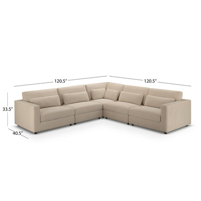 Hudson 5pc Velvet Fabric Modular Sectional - Sand - Abbyson - Living Room
