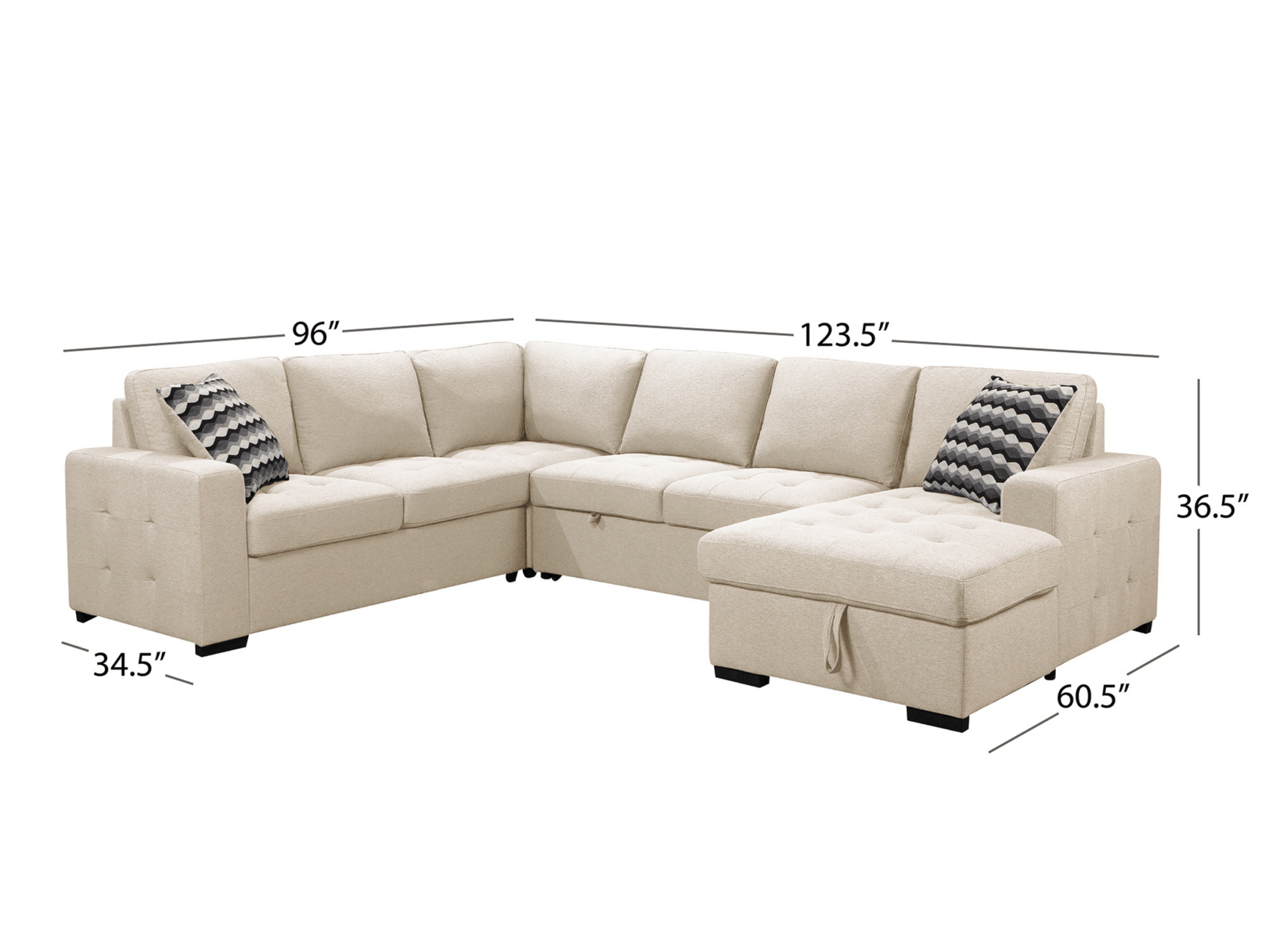 Jameson 6-pc Fabric Storage Sectional with Pullout Bed - Abbyson - Living Room