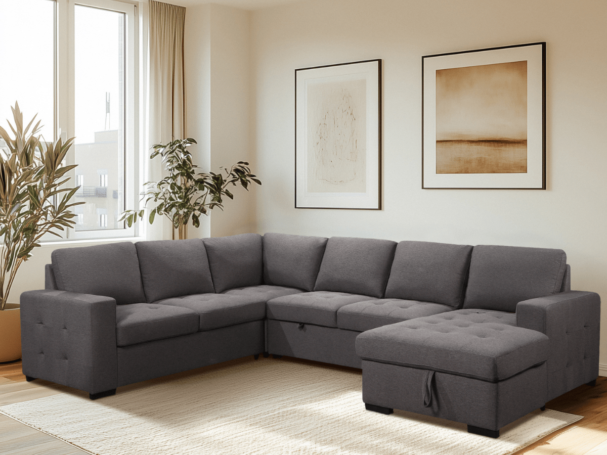 Jameson 6-pc Fabric Storage Sectional with Pullout Bed - Abbyson - Living Room