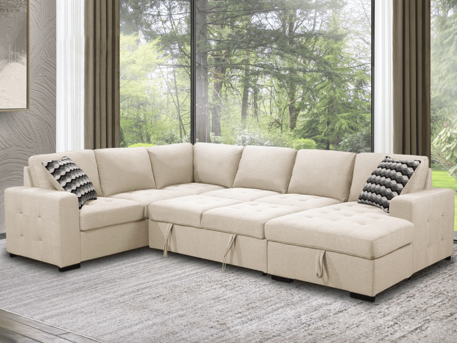 Jameson 6-pc Fabric Storage Sectional with Pullout Bed - Abbyson - Living Room