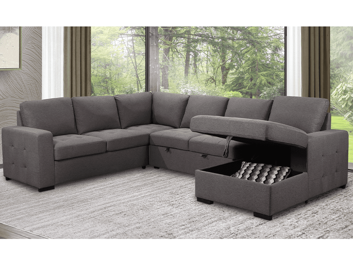 Jameson 6-pc Fabric Storage Sectional with Pullout Bed - Abbyson - Living Room