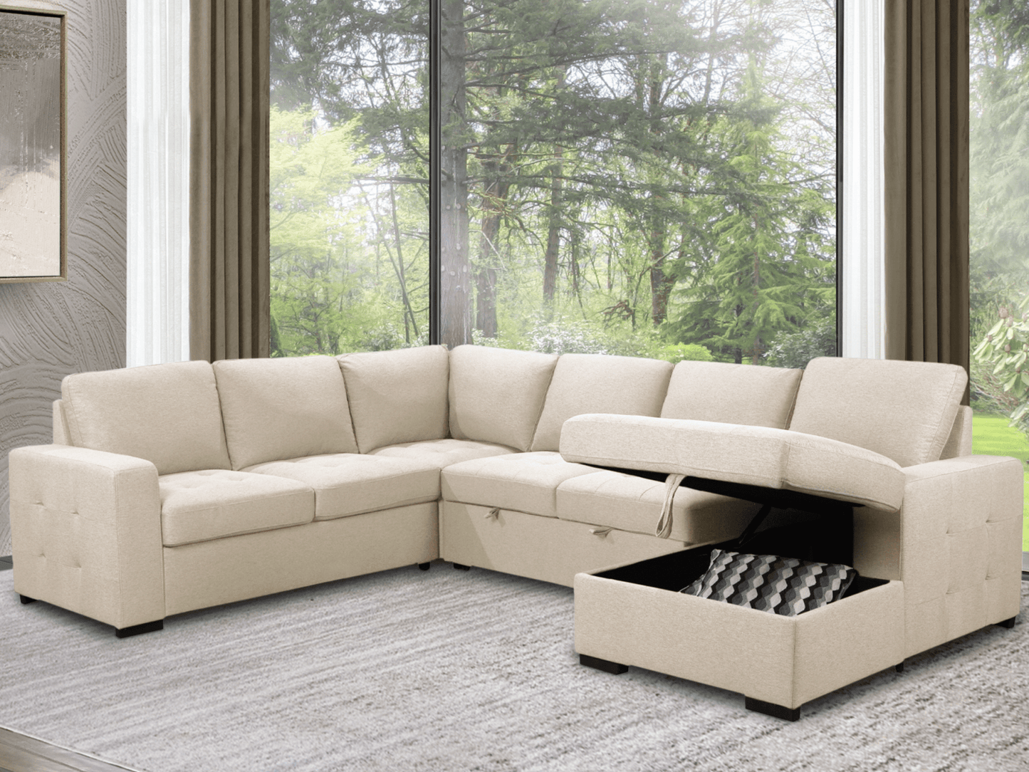 Jameson 6-pc Fabric Storage Sectional with Pullout Bed - Abbyson - Living Room