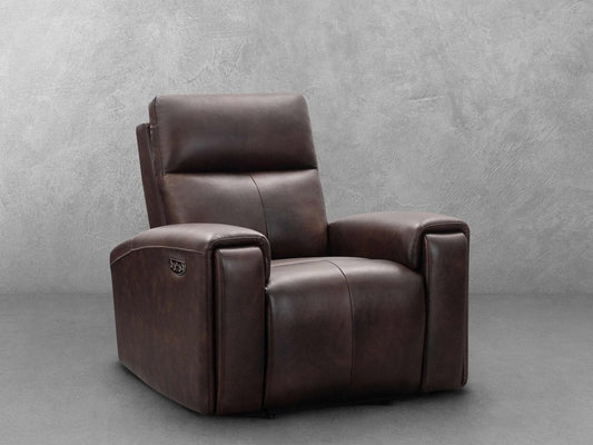 Keegan Leather Power Recliner - Brown - Abbyson - Living Room