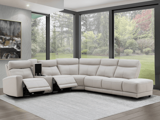 Kimmel Power Reclining Leather Sectional with Power Headrests - Abbyson - Living Room